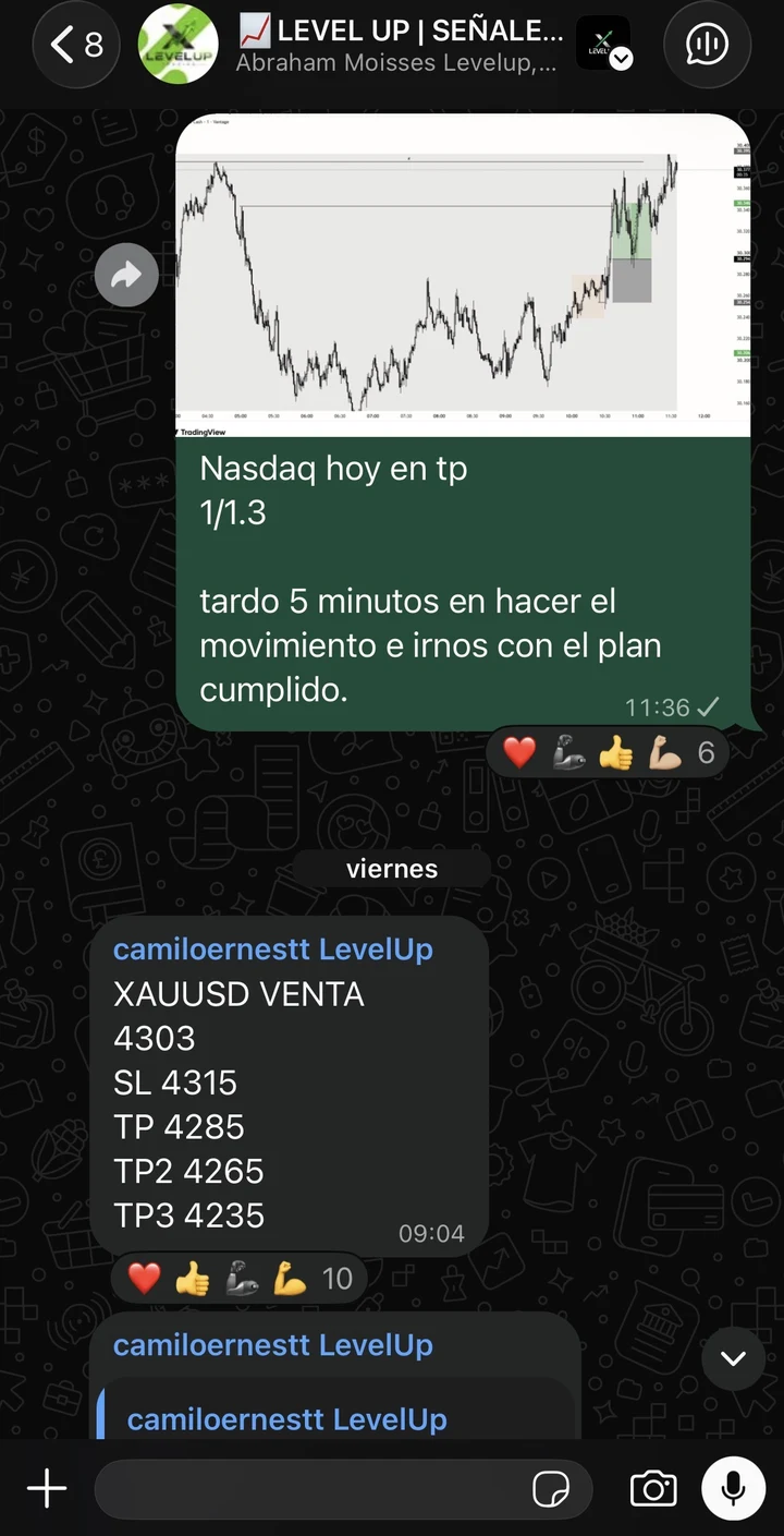 Captura real del grupo de WhatsApp Level Up Señales